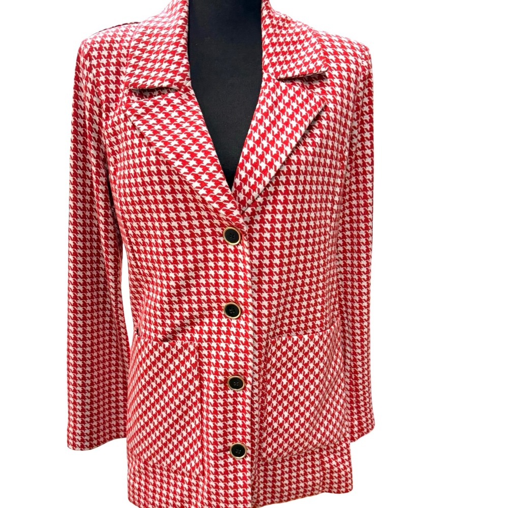 Cabi Women's Red Houndstooth Knit Blazer Jacket Size M Style 4249